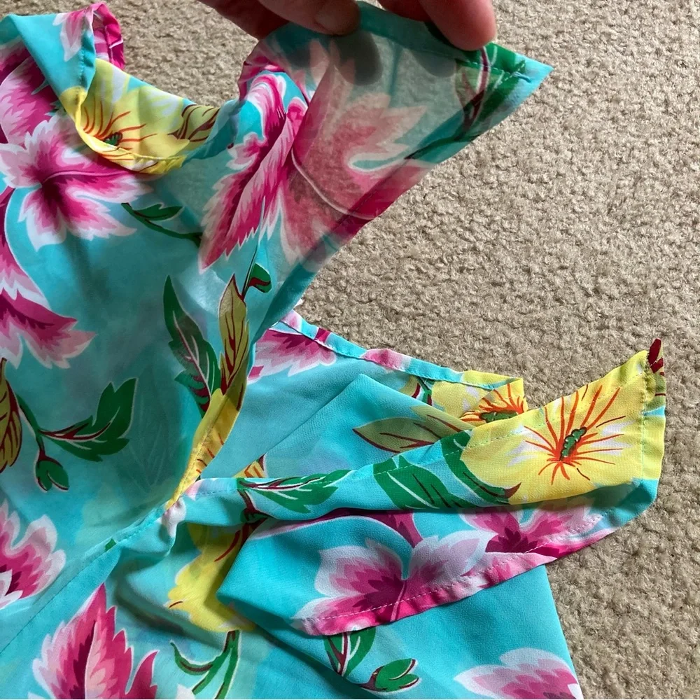 VTG Victoria’s Secret Sheer Tropical Floral Tie Front Flowy Sarong Like Pants, M